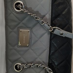 Nine West Gray Black Color Block Quilted Tote Bag